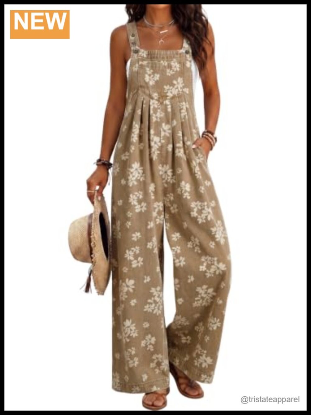 Dokotoo Women's Floral Denim Bib Overalls Stretch Wide Leg Ankle Length